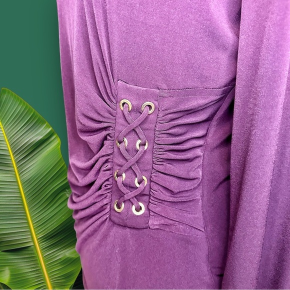 NWOT Calvin Klein ‘3/4 Sleeve Ruched Lace Up Detail Pullover Blouse’ Purple Sz S - Picture 4 of 11